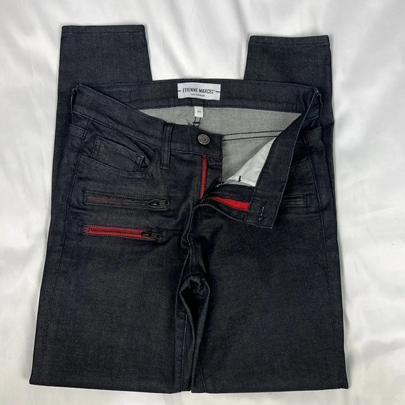 Etienne Marcel Los Angeles Dark Wash Zipper Moto Skinny Jean Size 26 - Picture 5 of 13